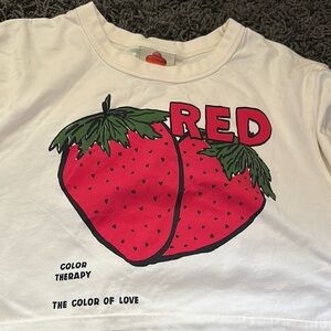 FARM Rio White Crop Top with Red Strawberry Print